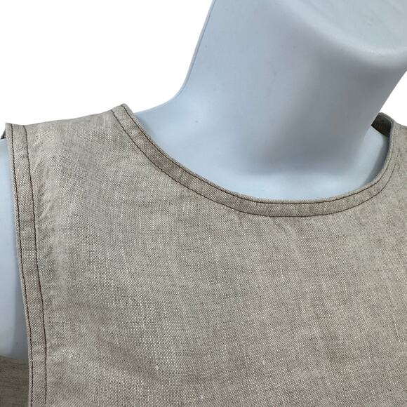 Madewell Linen Pleated Shell Top Sz XS Oat Wide Swing Hem Keyhole Back High Neck - Picture 5 of 12
